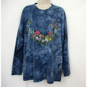 Back to Earth Tie Dye Shirt Womens XL Vintage Y2K Cottagecore Floral Garden Blue